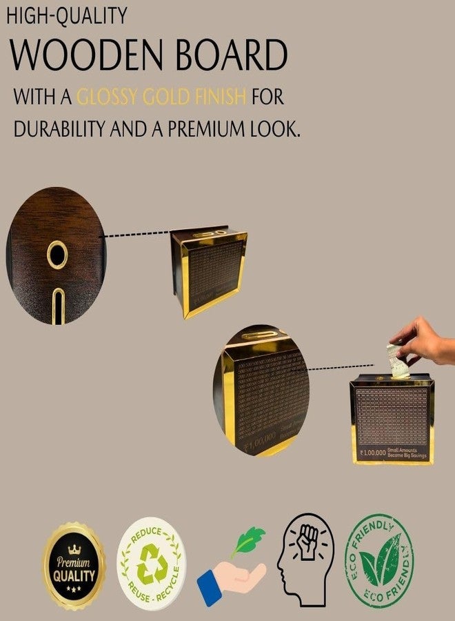 HELIMIX Money Saving Box Smart Lockable Cash Savings Bank for Kids, Adults & Families Reusable Wooden Piggy Bank with ₹100K Tracker Grid Gift for Budgeting & Finance Planning - Image 5
